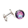 Gemelli da uomo in argento con motivo Albero della Vita in cabochon di vetro magico - Albero Della Vita Rosa Viola (XSWX2737-2)