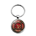 Llavero de bombero Cruz de Malta con grabado Fire Rescue Courage Honor y cúpula de cristal - Cruz de Malta Roja Fire Rescue (XSWX2843-1)