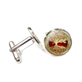 Men's silver cufflinks with red glass dome and golden Tree of Life pattern - Golden Red Tree Of Life (XSWX2737-9)