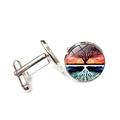 Silver Tree of Life cufflinks featuring sunset and ice blue glass cabochon inlays - Sunset Reflection Tree Of Life (XSWX2737-10)