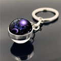 Libra Sternzeichen Schlüsselanhänger mit violetter Galaxie-Glaskugel und Silbermetall - Waage (XSWX2268-1)