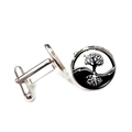 Silver tree of life cufflinks with round glass dome and yin-yang balance pattern - Black White Balance Tree Of Life (XSWX2737-11)
