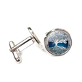 Silver cufflinks for men featuring a blue Tree of Life design with Celtic knot border - Celtic Blue Tree Of Life (XSWX2737-12)