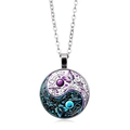 Silver Tai Chi Yin Yang pendant necklace with butterfly and floral glass cabochon - Tai Chi Floral Butterfly Style (XSWX4415-7) / Silver