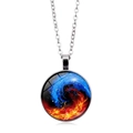 Macro detail of Yin Yang pendant with glass dome showing blue water and red fire swirls - Abstract Ice & Fire Tai Chi Style (XSWX4415-9) / Silver