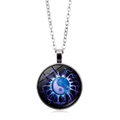 Macro view of a Yin Yang Tai Chi glass cabochon pendant on a silver-plated chain - Plasma Wave Tai Chi Style (XSWX4415-10) / Silver