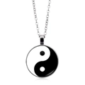 Minimalist yin yang glass cabochon pendant necklace with a sleek silver O-chain - Silver Border Tai Chi (XSWX4415-2)