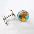 Artistic silver cufflinks featuring Van Gogh's Sunflower pattern with a glass cabochon - Sunflowers Style (XSWX2757-2) / Silver