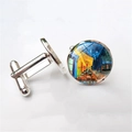 Silver cufflinks for men featuring Van Gogh's Café Terrace at Night art print - Café Terrace at Night Style (XSWX2757-3) / Silver