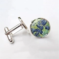 Silver round cufflinks with Van Gogh Irises art glass dome for men shirt - Irises Detail Style (XSWX2757-13) / Silver