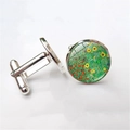 Silver cufflinks with Klimt Sunflower Farm glass cabochon for men's formal dress shirts - Sunflower Farm Garden Style (XSWX2757-14) / Silver
