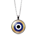 Silver Evil Eye pendant necklace with blue glass dome and sparkling gold foil background - Golden Base Blue Eye Style (XSWX4304-3-Silver)