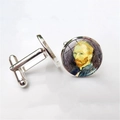Silver round cufflinks with Van Gogh self-portrait glass cabochon art for men's shirts - Van Gogh Self-Portrait Style (XSWX2757-15) / Silver