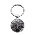 Llavero de bomberos con colgante de Cruz de Malta en acabado metal plata y negro - Estilo Negro Plata Fire Dept (XSWX2843-2)