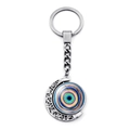 Porte-clés œil bleu turc avec cadre lune argentée et pendentif rotatif double face - Motif 9 (XSWX4298-9)