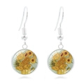 Zilveren oorbellen met Van Gogh Zonnebloemen kunstglazen cabochon-hangers - Zonnebloem (XSWX3469-16)
