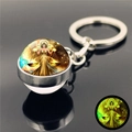 Detail showing Libra constellation keychain with glowing glass ball and silver ring - Libra
