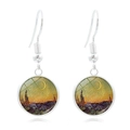 Boucles d'oreilles argentées avec motif Van Gogh Nuit Étoilée sous cabochon verre - Style Nuit Étoilée (XSWX3469-7)