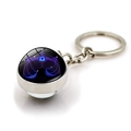 Libra zodiac keychain with double-sided glass ball and silver metal base design - Libra