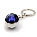 Scorpio double-sided glass ball keychain with zodiac symbol and silver metal ring - Scorpio