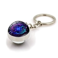 Zodiac keychain with double-sided glass ball pendant featuring Pisces symbol in blue and purple - Pisces