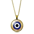 Collar vintage del ojo turco con cadena de bronce y colgante de cristal azul Nazar - Estilo de Ojo Base Dorada (XSWX4304-3)
