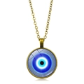Collar vintage Evil Eye de bronce con colgante de gema del tiempo de cristal azul en blanco - Estilo de Ojo Azul de Rejilla (XSWX4304-5)