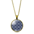 Collar turco del mal de ojo vintage con colgante de bronce y patrón de ojo azul - Estilo de Ojo Repetitivo Geométrico (XSWX4304-6)