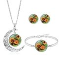 Silver sunflower moon jewelry set with glass pendant necklace, bracelet and stud earrings - Art Sunflowers Style (S7879-8)