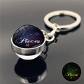 Glow-in-the-dark Pisces constellation glass ball keychain with silver metal ring - Pisces (XSWX3751-8)