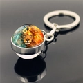 Leo zodiac double-sided crystal glass ball keychain with silver metal ring and nebula design - Leo