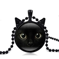 Süße schwarze Katzenohren Halskette mit Glasstein und gelben Augen auf weißem Hintergrund - Katzenohr Schwarze Katze Muster Stil (S7623) / Schwarz