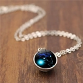 Collier Taureau rétro avec pendentif boule de verre double face sur chaîne argentée - Taureau / 16mm