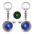 Luminous double-sided rotating Gemini moon keychain showing glowing front and back views - Gemini