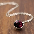 Collier boule de verre double face avec constellation de la Vierge, fini argenté - Vierge / 16mm