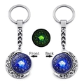 Luminous Taurus zodiac keychain with rotating moon pendant showing front and back views - Taurus
