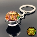 Luminous Gemini zodiac keychain with glass crystal ball and metal ring accessory - Gemini