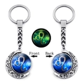 Porte-clés signe Léo lumineux avec pendentif lune rotatif double face en verre - Lion