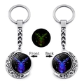 Detailed view of rotating Capricorn constellation keychain with green luminous effect - Capricorn