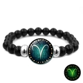 Luminous Aries constellation bracelet with black beads and starry glass cabochon - Aries (XSWX4651-3)