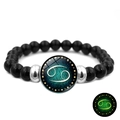 Luminous Cancer constellation bracelet with black beads and glowing glass charm - Cancer (XSWX4651-2)