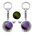 Luminous Cancer zodiac keychain featuring silver crescent moon and glowing starry glass dome - Cancer (XSWX4670-11)