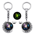 Porte-clés signe Lion lumineux avec pendentif lune rotatif double face en métal argenté - Lion