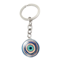 Close-up of Turkish Evil Eye pendant with colorful concentric rings on silver keychain - Colorful Concentric Style (XSWX4717-9)
