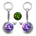 Luminous Libra zodiac moon keychain with rotating glass pendant and silver alloy frame - Libra (XSWX4665-3-天秤座)
