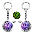 Macro view of rotating moon keychain with Capricorn constellation and glowing effect - Capricorn