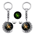 Luminous Leo zodiac sign keychain with double-sided rotating crescent moon pendant - Leo