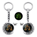 Luminous Libra constellation keychain with silver crescent moon and double-sided glass ball - Libra