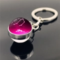Portachiavi segno Bilancia con sfera in vetro rosa sfumato e anello in argento - Bilancia