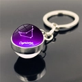 Silver Capricorn zodiac keychain with a purple nebula glass crystal ball pendant - Capricorn